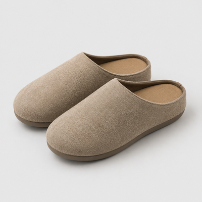 Men's Suede Clog Slippers with Closed Round Toe and Flat Sole