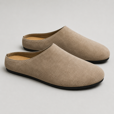 Men's Suede Clog Slippers with Closed Round Toe and Flat Sole