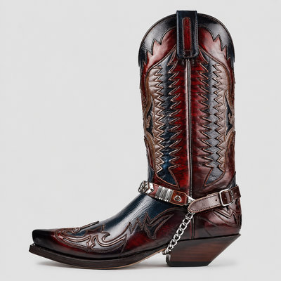 Mens Western Cowboy Boots - Embroidered Pointed Toe Leather Boots