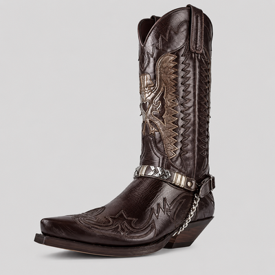 Mens Western Cowboy Boots - Embroidered Pointed Toe Leather Boots