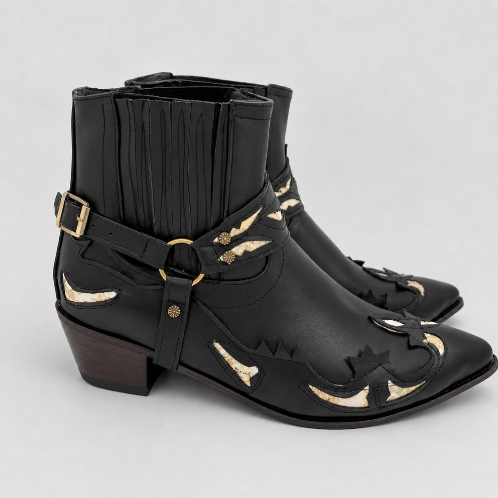 Mens Western Cowboy Boots - Pointed Toe Embroidered Leather Boots