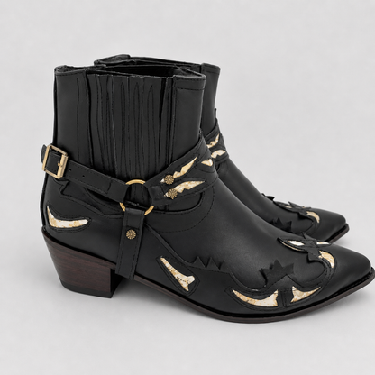 Mens Western Cowboy Boots - Pointed Toe Embroidered Leather Boots