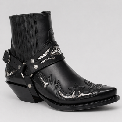 Mens Western Cowboy Boots - Pointed Toe Embroidered Leather Boots