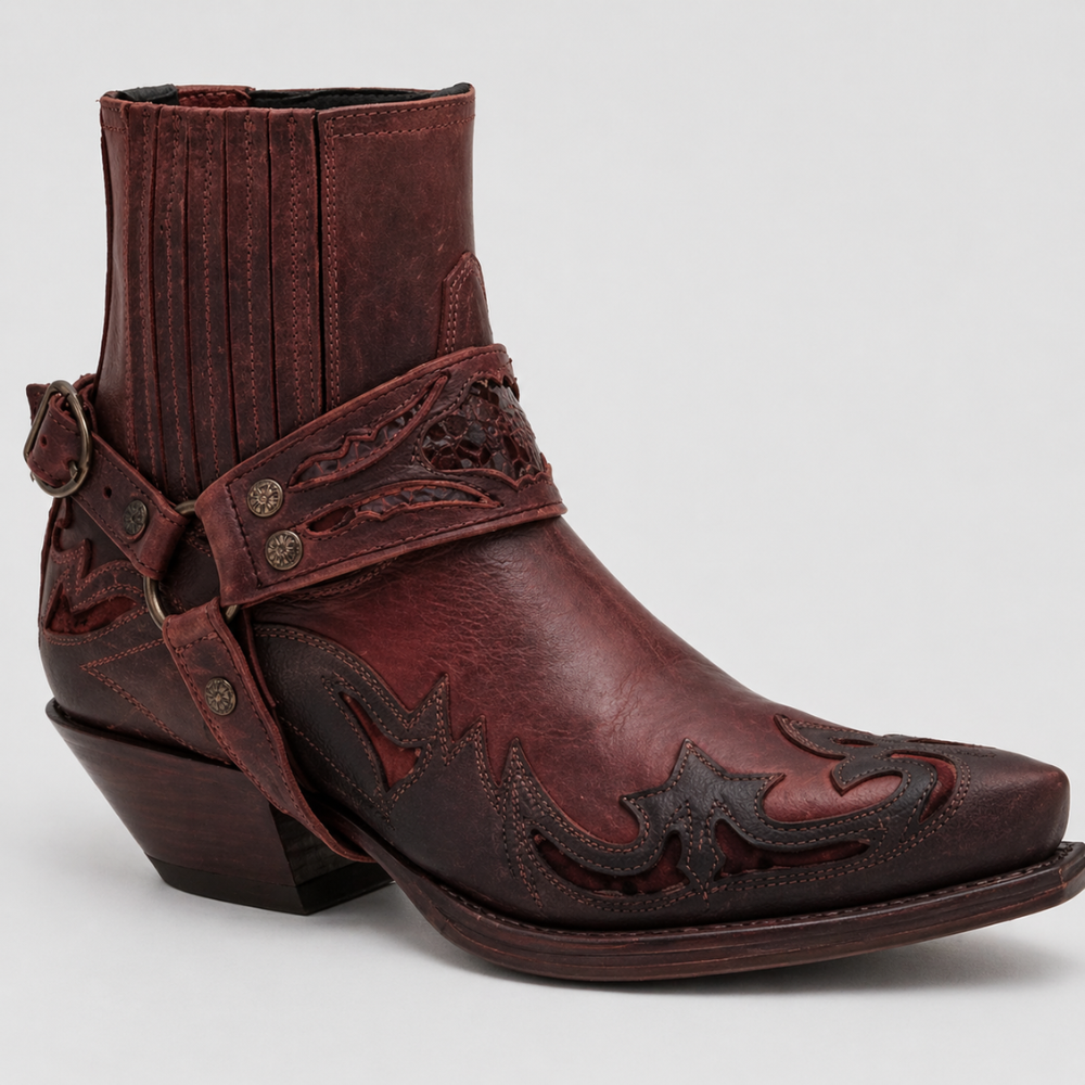 Mens Western Cowboy Boots - Pointed Toe Embroidered Leather Boots