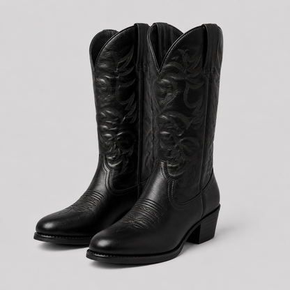 Mens Western Cowboy Boots Mid Calf PU Leather Style