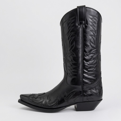 Mens Western Cowboy Boots – Leather Mid-Heel Motorcycle Ankle Boots