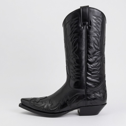 Mens Western Cowboy Boots – Leather Mid-Heel Motorcycle Ankle Boots