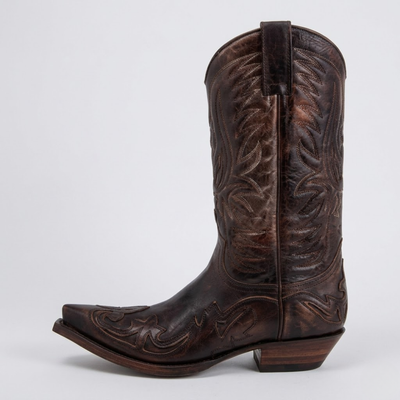 Mens Western Cowboy Boots – Leather Mid-Heel Motorcycle Ankle Boots