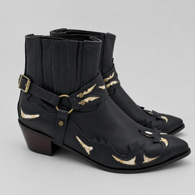 Mens Western Cowboy Boots – Pointed Toe Embroidered Chelsea Ankle Boots