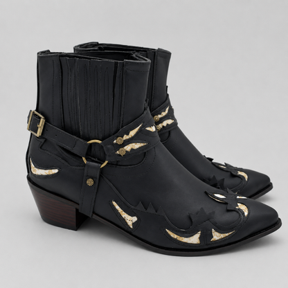 Mens Western Cowboy Boots – Pointed Toe Embroidered Chelsea Ankle Boots