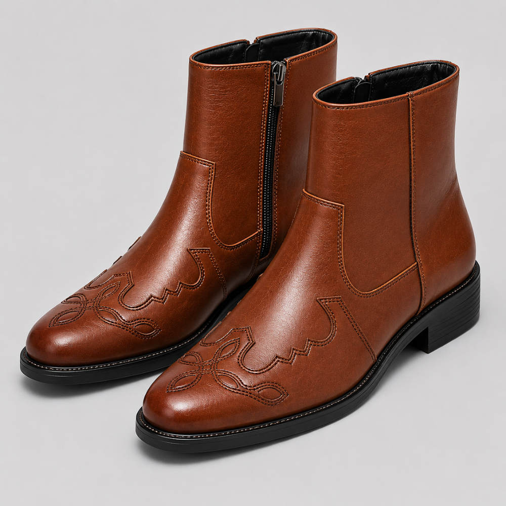 Mens Western Cowboy Boots Genuine - Leather Ankle Style