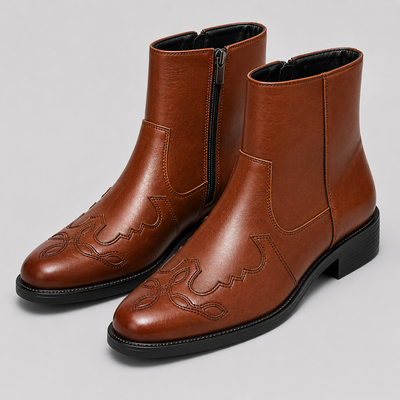Mens Western Cowboy Boots Genuine - Leather Ankle Style