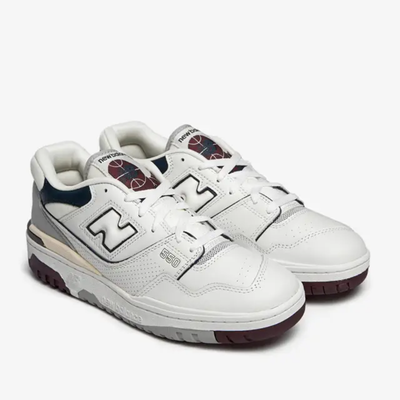 New Balance 550 Men's White Natural Indigo Burgundy Leather Sneakers - BB550PWB