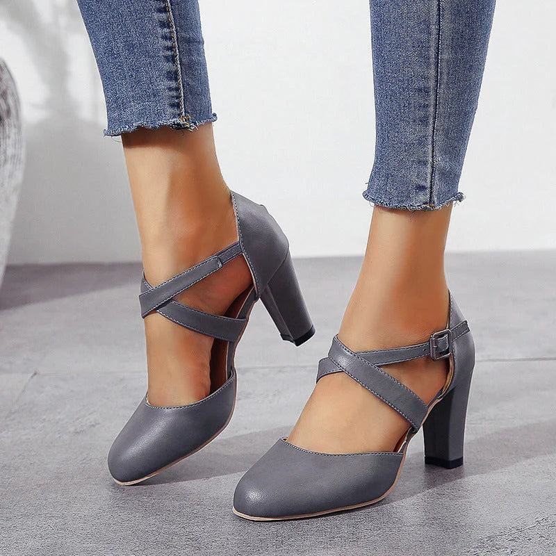 Women’s X-Strap Rounded Block Heel