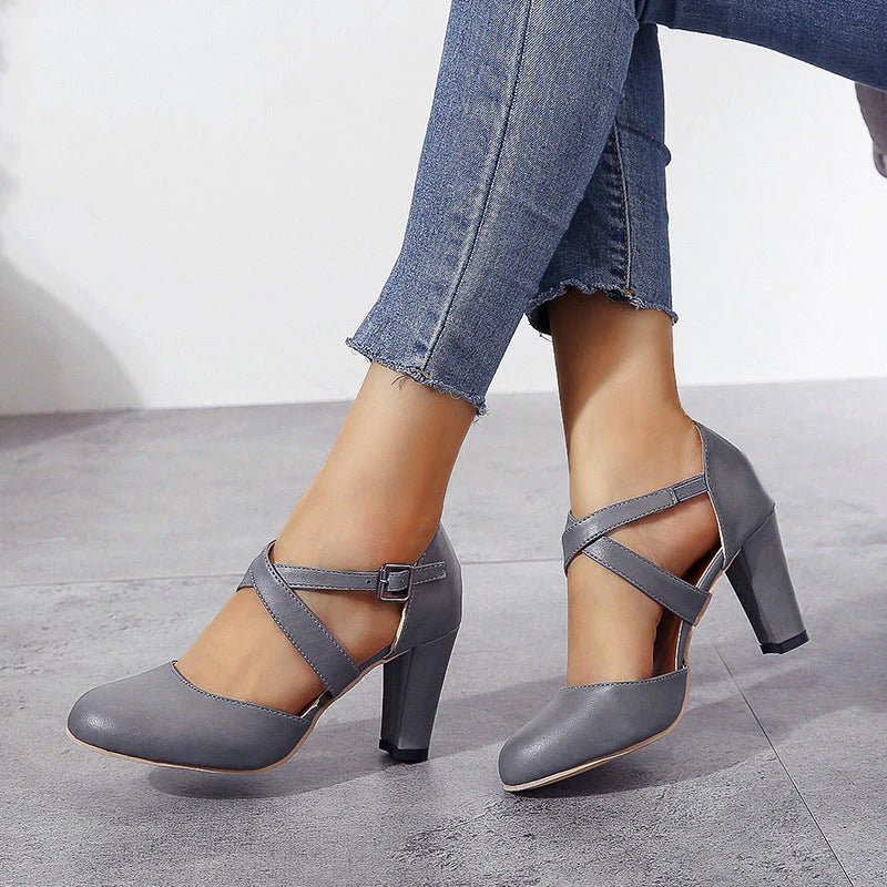 Women’s X-Strap Rounded Block Heel