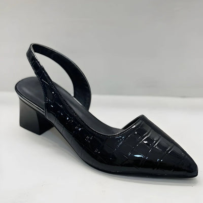 Women’s Croc Effect Slingback Shoes - Pointed Toe and Block Heel
