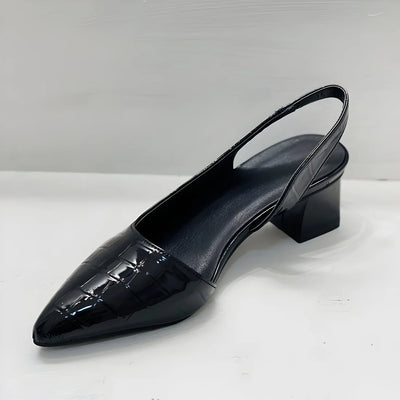 Women’s Croc Effect Slingback Shoes - Pointed Toe and Block Heel