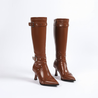 Women's Over the Knee Pointed Toe Boots – Slim Heel Buckle Tall Boots
