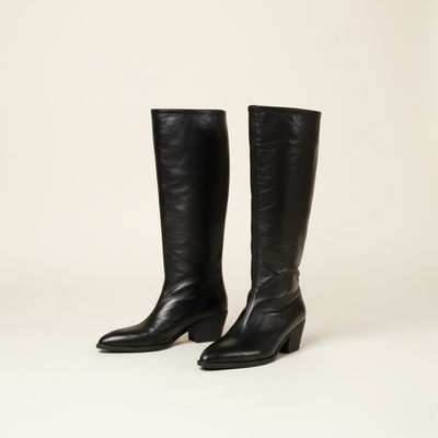 Women's Over the Knee Pointed Toe Boots – Mid Heel Tall Slip-On Boots