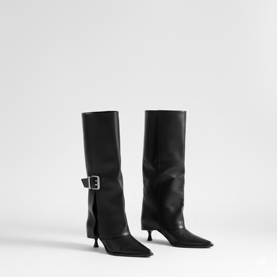 Women's Tall Pointed Toe Boots – Buckle Strap Knee High Boots