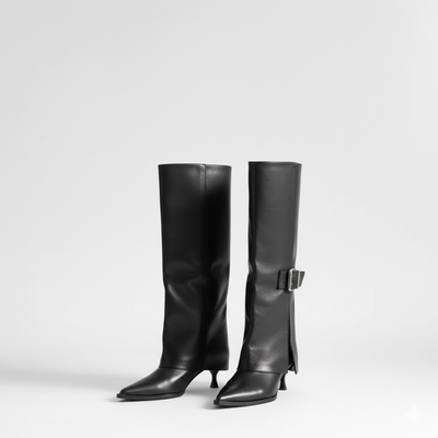 Women's Tall Pointed Toe Boots – Buckle Strap Knee High Boots