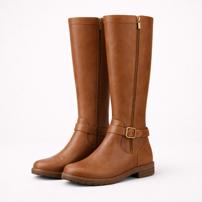 Women's Knee High Low Heel Boots – Round Toe Zip Tall Boots