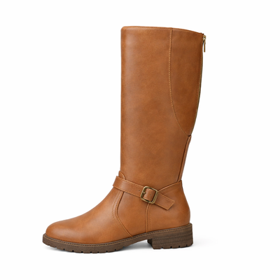 Women's Knee High Low Heel Boots – Round Toe Zip Tall Boots
