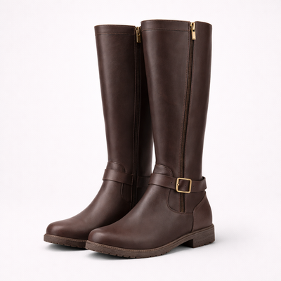 Women's Knee High Low Heel Boots – Round Toe Zip Tall Boots