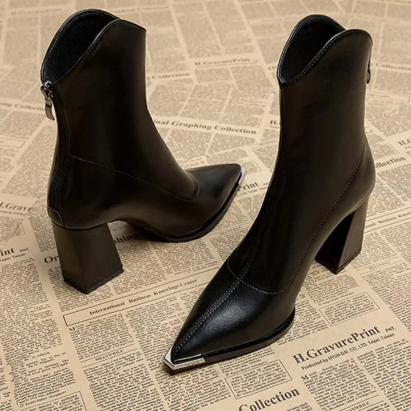 Women’s Pointed-Toe Block Heel Boots | Structured Design