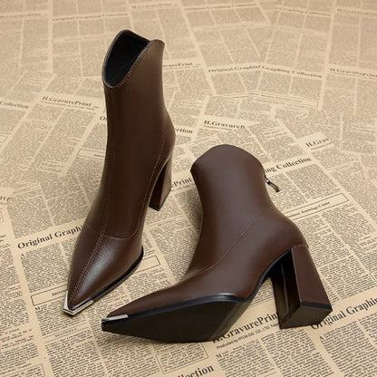 Women’s Pointed-Toe Block Heel Boots | Structured Design