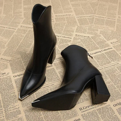 Women’s Pointed-Toe Block Heel Boots | Structured Design