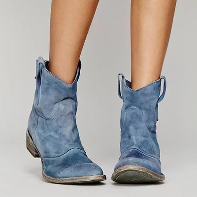 Women’s Cowboy Ankle Boots - Pull-On Design and Side Tabs