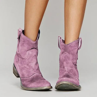Women’s Cowboy Ankle Boots - Pull-On Design and Side Tabs