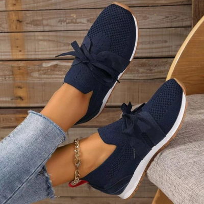 Women’s Slip-On Knit Sneakers - Ribbon Lace Casual Trainers
