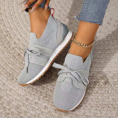 Women’s Slip-On Knit Sneakers - Ribbon Lace Casual Trainers