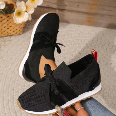 Women’s Slip-On Knit Sneakers - Ribbon Lace Casual Trainers