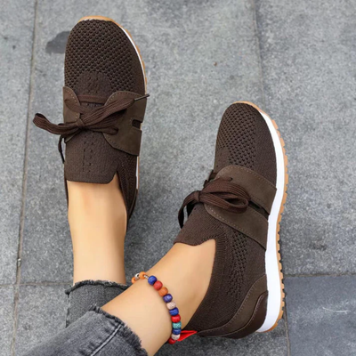 Women’s Slip-On Knit Sneakers - Ribbon Lace Casual Trainers