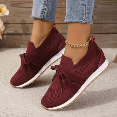 Women’s Slip-On Knit Sneakers - Ribbon Lace Casual Trainers
