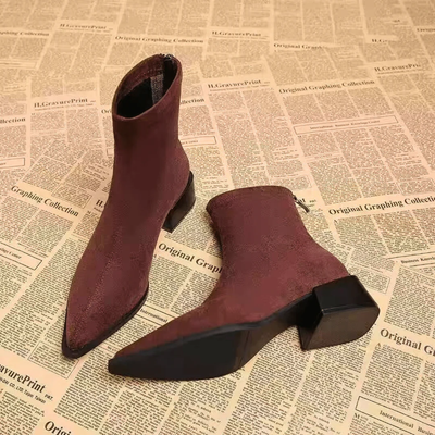 Women’s Suede Ankle Boots - Pointed Toe and Block Heel
