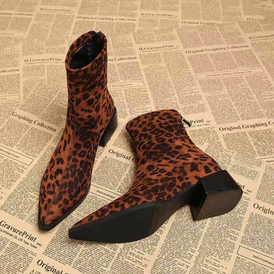 Women’s Suede Ankle Boots - Pointed Toe and Block Heel