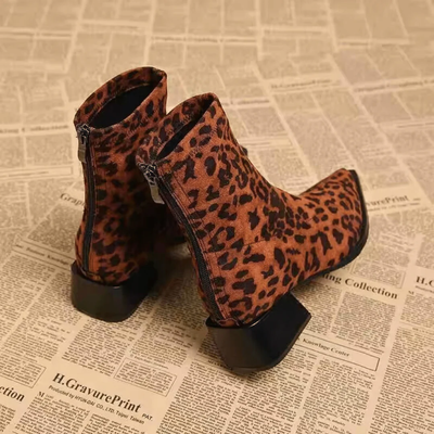 Women’s Suede Ankle Boots - Pointed Toe and Block Heel