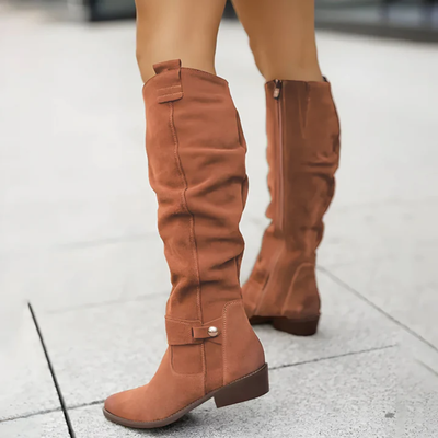 Women’s Suede Knee High Boots - Zip Closure Non Slip Sole