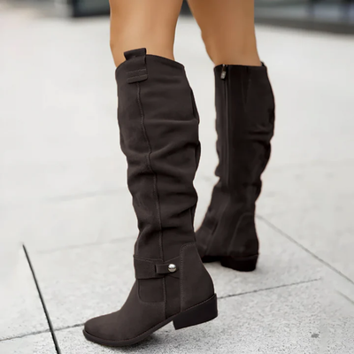 Women’s Suede Knee High Boots - Zip Closure Non Slip Sole