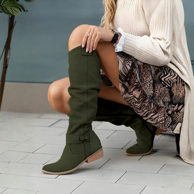 Women’s Suede Knee High Boots - Zip Closure Non Slip Sole