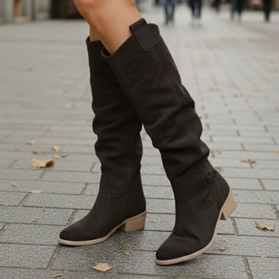 Women’s Suede Knee High Boots - Zip Closure Non Slip Sole