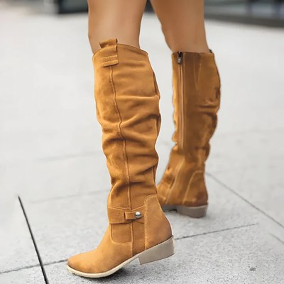 Women’s Suede Knee High Boots - Zip Closure Non Slip Sole
