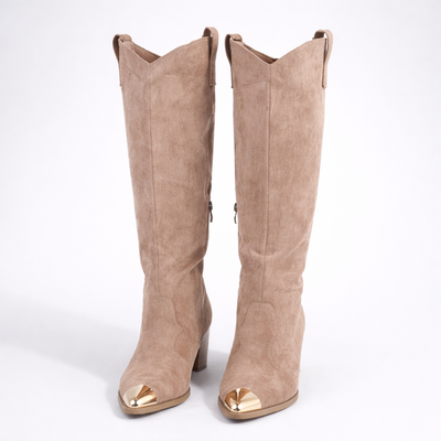 Women's Knee High Faux Suede Boots – Chunky Heel Toe Cap Boots