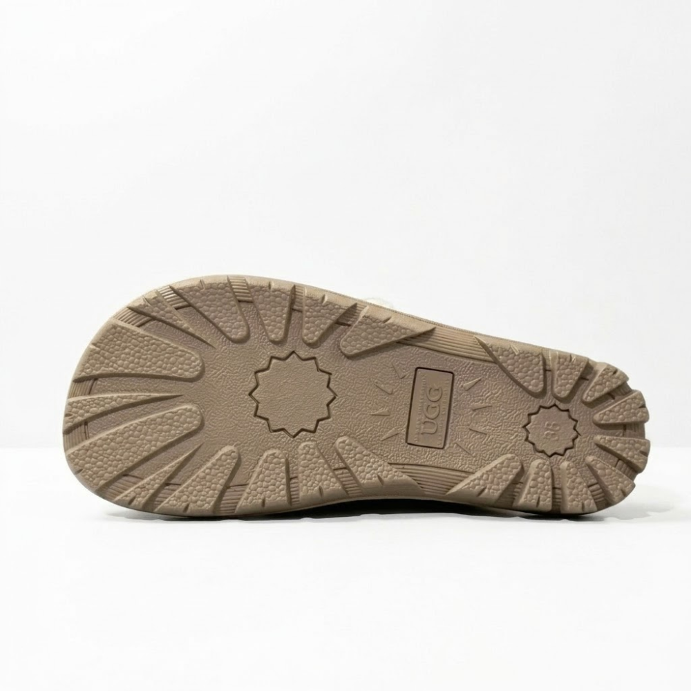 UGG Chloe Fluffy Leather Scuff Slippers