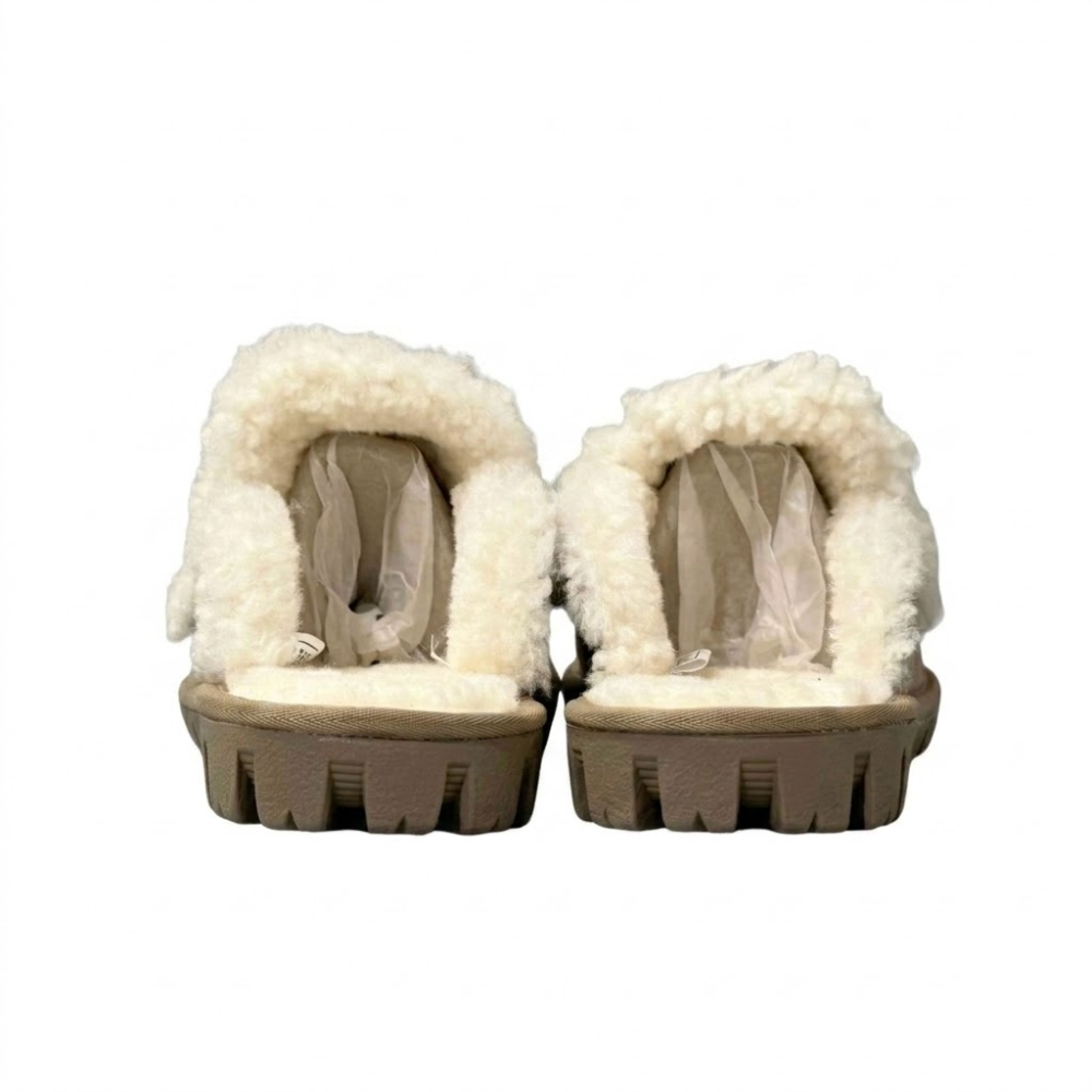UGG Chloe Fluffy Leather Scuff Slippers