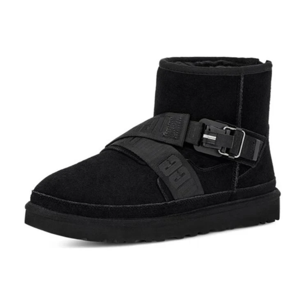 UGG Classic Mini Quickclick Black Buckle Strap Ankle Boots